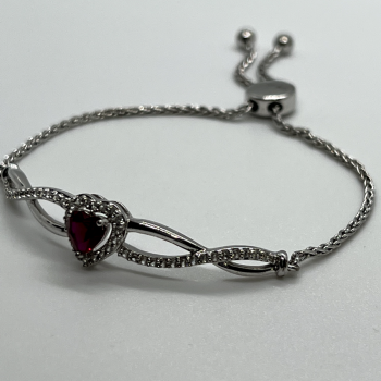 925 Sterling Silver Spinel & CZ Heart Bracelet
