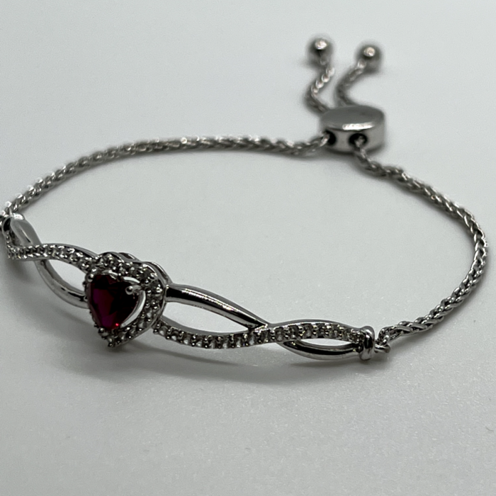 925 Sterling Silver Spinel & CZ Heart Bracelet