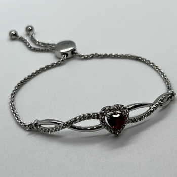 925 Sterling Silver Spinel & CZ Heart Bracelet