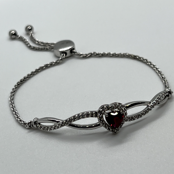 925 Sterling Silver Spinel & CZ Heart Bracelet