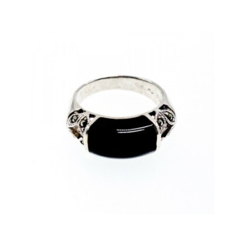 Vintage 925 Sterling Silver Onyx & Marcasites Ring Size 6.5