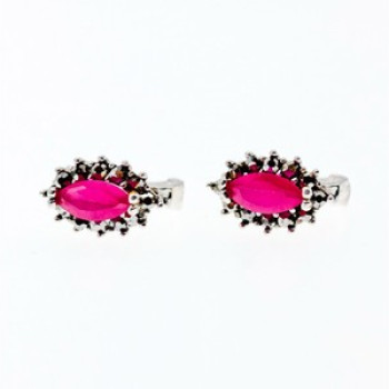 925 Sterling Silver Ruby & Marcasites Earrings
