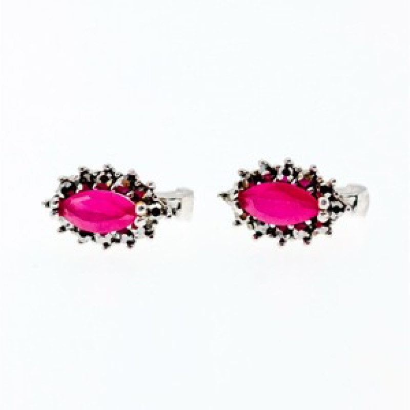 925 Sterling Silver Ruby & Marcasites Earrings