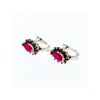 925 Sterling Silver Ruby & Marcasites Earrings