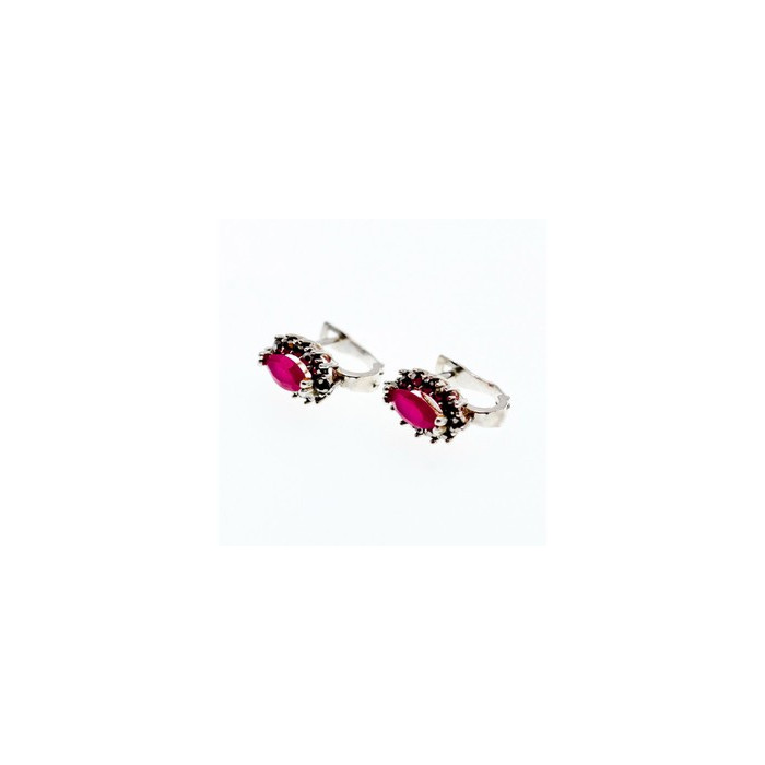 925 Sterling Silver Ruby & Marcasites Earrings