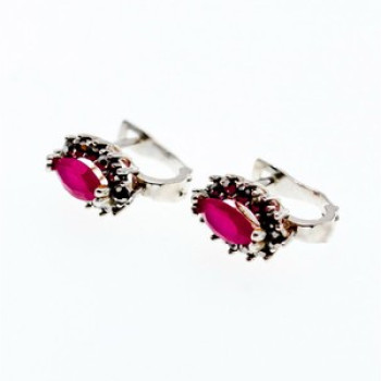 925 Sterling Silver Ruby & Marcasites Earrings