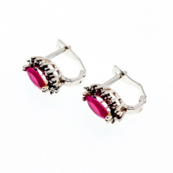 925 Sterling Silver Ruby & Marcasites Earrings