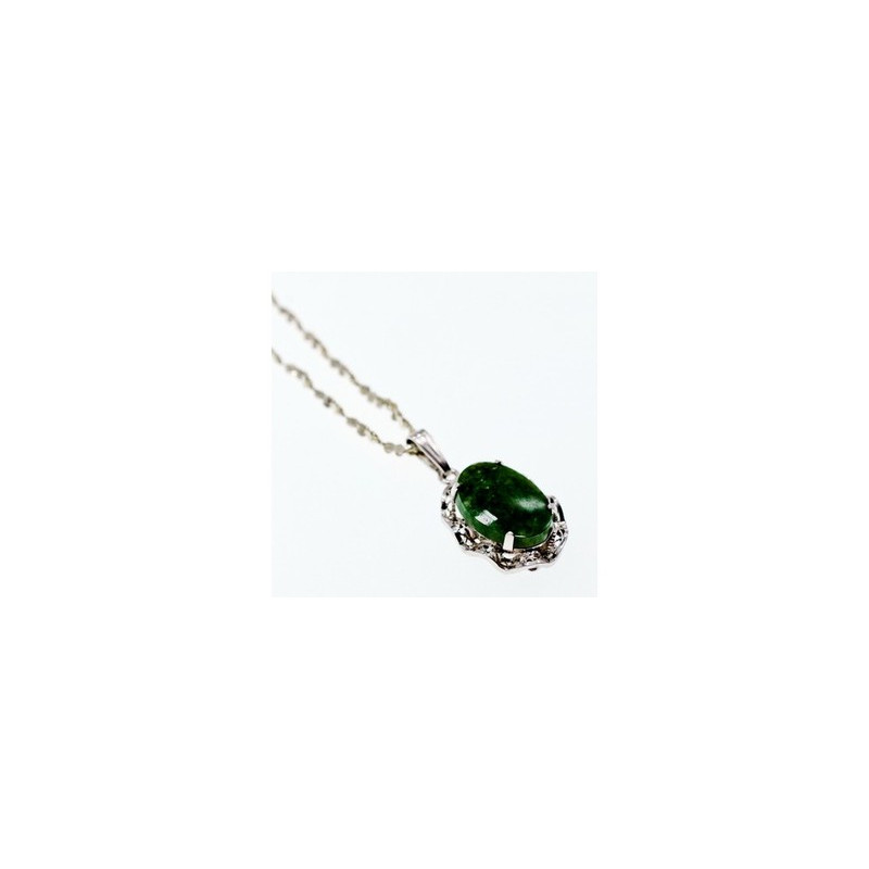 925 Sterling Silver Green Jade Chain with Pendant
