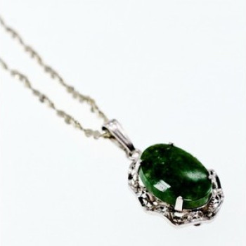 925 Sterling Silver Green Jade Chain With Pendant