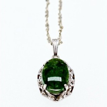 925 Sterling Silver Green Jade Chain With Pendant
