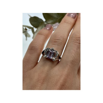 925 Sterling Silver Iolite & Marcasites Ring Size 7