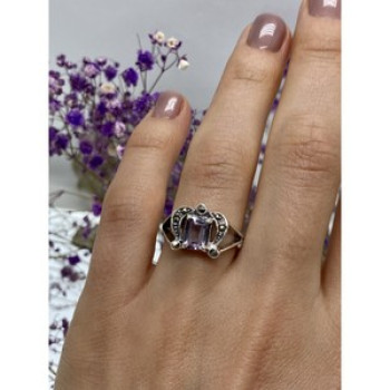 925 Sterling Silver Iolite & Marcasites Ring Size 7