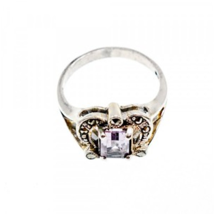 925 Sterling Silver Iolite & Marcasites Ring Size 7