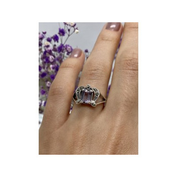 925 Sterling Silver Iolite & Marcasites Ring Size 7