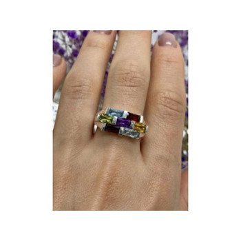 925 STERLING SILVER MULTI GEMSTONES RING SIZE 11