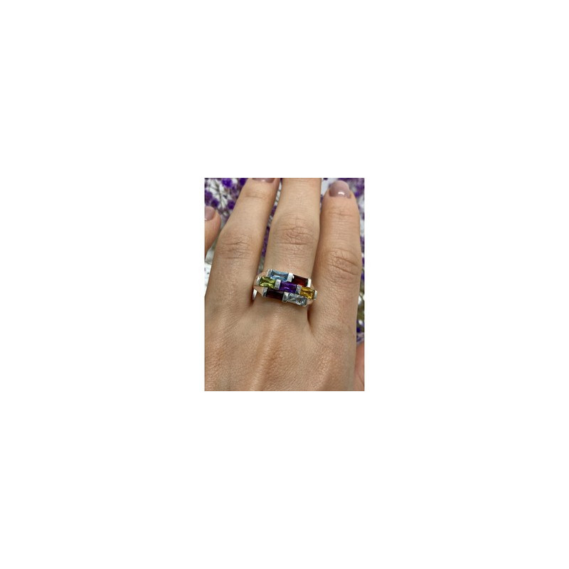 925 STERLING SILVER MULTI GEMSTONES RING SIZE 11