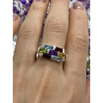 925 Sterling Silver Multi Gemstones Ring Size 11
