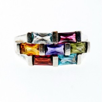 925 Sterling Silver Multi Gemstones Ring Size 11