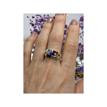 925 STERLING SILVER MULTI GEMSTONES RING SIZE 11