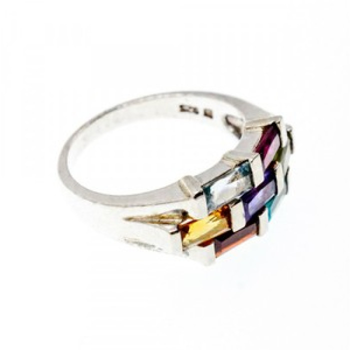 925 Sterling Silver Multi Gemstones Ring Size 11