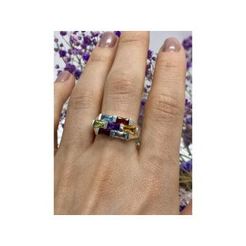 925 STERLING SILVER MULTI GEMSTONES RING SIZE 11