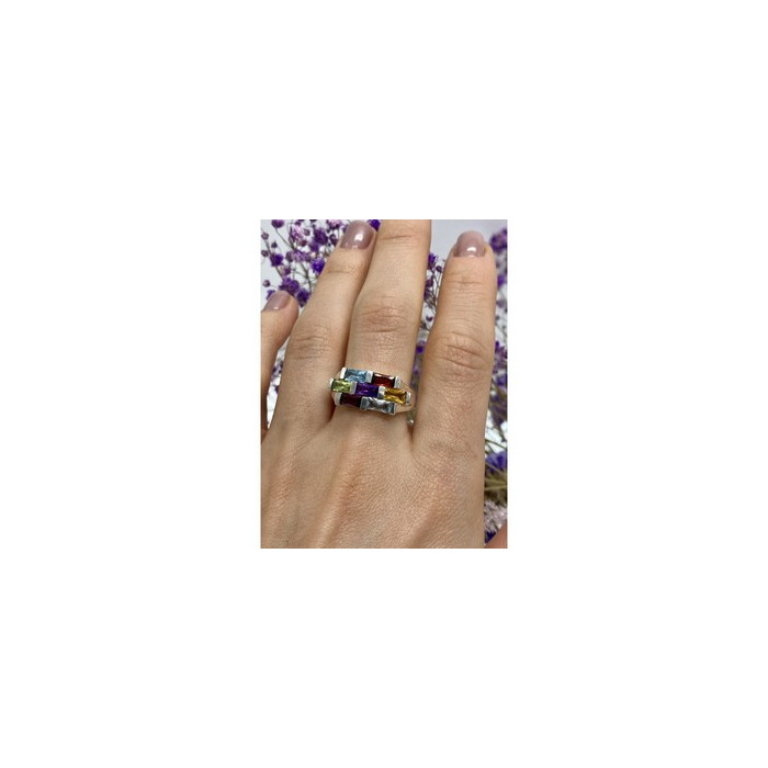 925 STERLING SILVER MULTI GEMSTONES RING SIZE 11