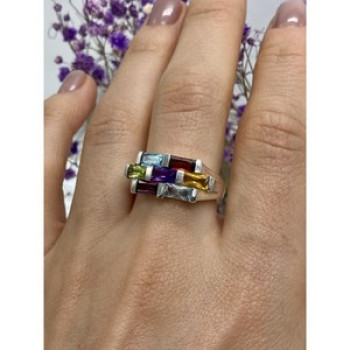 925 Sterling Silver Multi Gemstones Ring Size 11