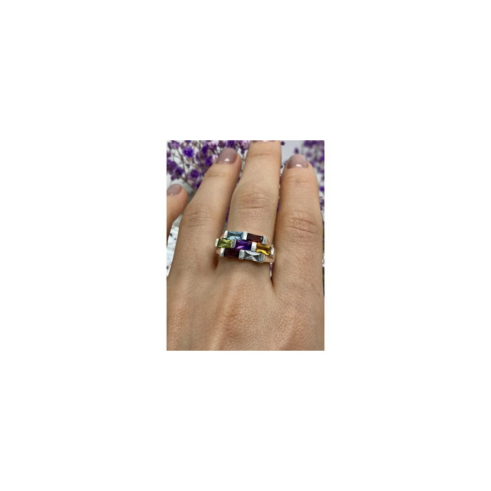 925 STERLING SILVER MULTI GEMSTONES RING SIZE 11