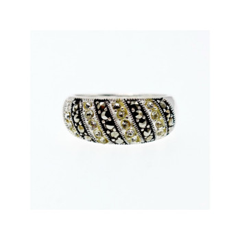 925 Sterling Silver CZ & Marcasites Ring Size 8