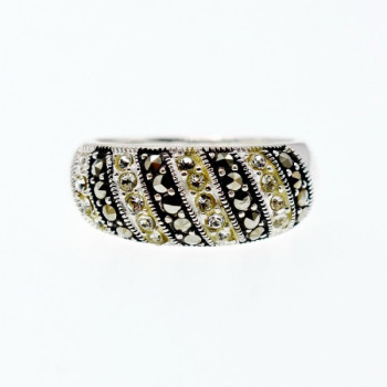 925 Sterling Silver CZ & Marcasites Ring Size 8