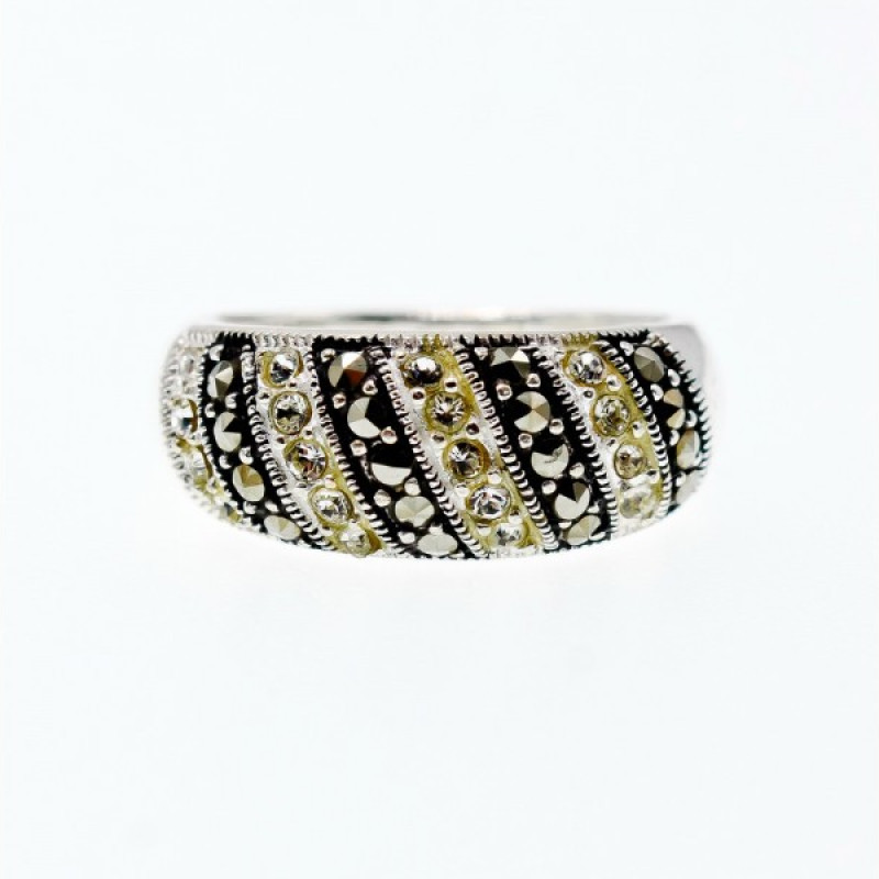 925 Sterling Silver CZ & Marcasites Ring Size 8