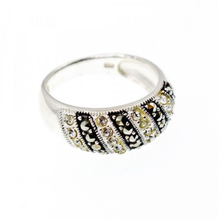 925 Sterling Silver CZ & Marcasites Ring Size 8