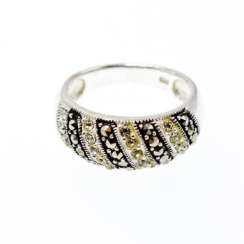 925 Sterling Silver CZ & Marcasites Ring Size 8