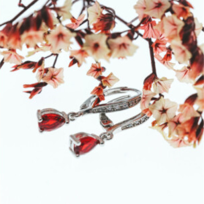 925 Sterling Silver Ruby & CZ Earrings