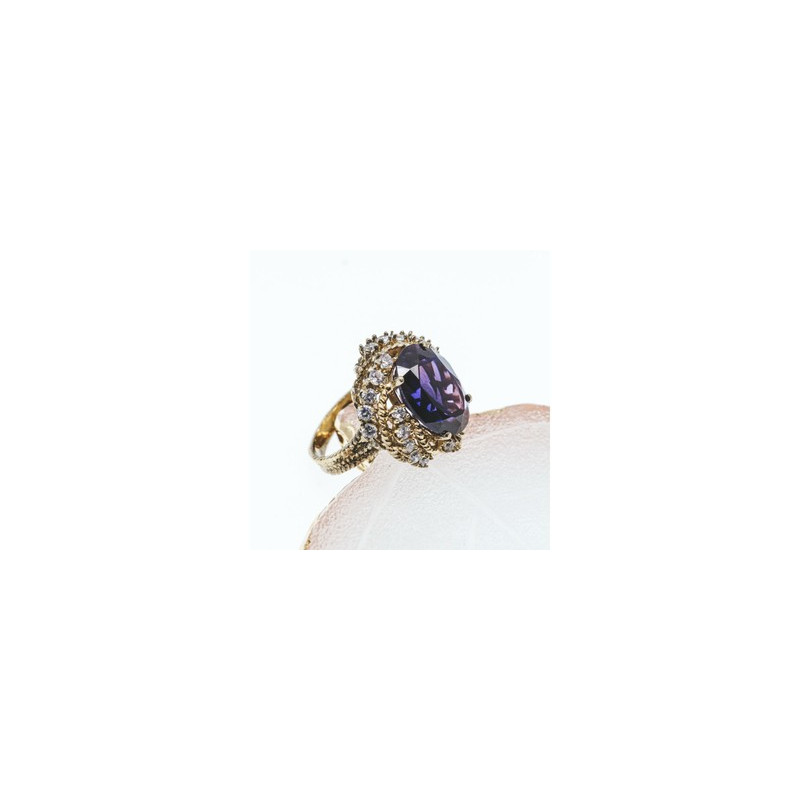 925 STERLING SILVER GOLD PLATED PURPLE SPINEL & CZ RING SIZE 6