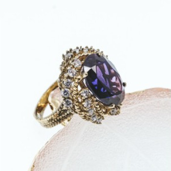 925 Sterling Silver Gold Plated Purple Spinel & CZ Ring Size 6