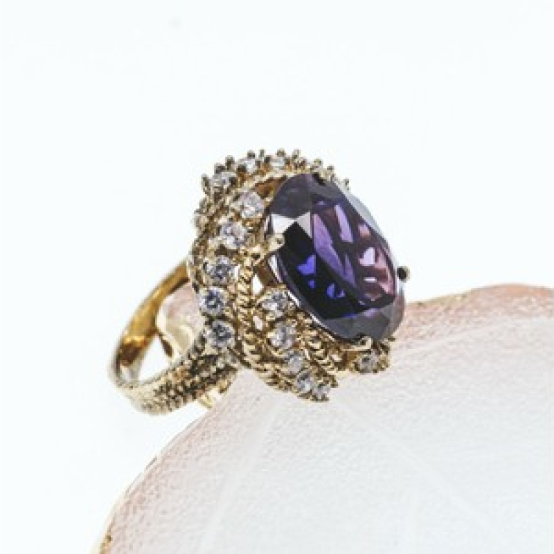 925 Sterling Silver Gold Plated Purple Spinel & CZ Ring Size 6