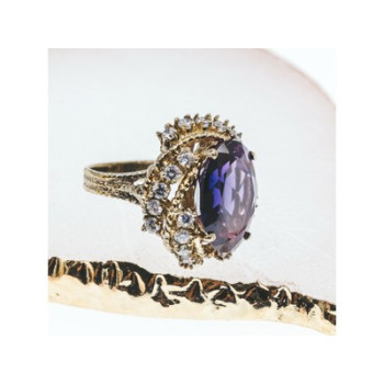 925 STERLING SILVER GOLD PLATED PURPLE SPINEL & CZ RING SIZE 6