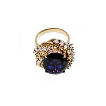 925 STERLING SILVER GOLD PLATED PURPLE SPINEL & CZ RING SIZE 6