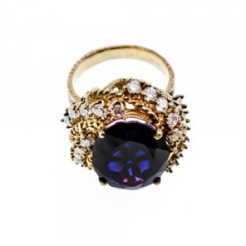 925 Sterling Silver Gold Plated Purple Spinel & CZ Ring Size 6