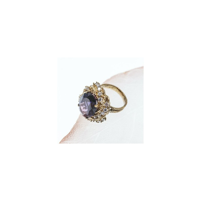 925 STERLING SILVER GOLD PLATED PURPLE SPINEL & CZ RING SIZE 6