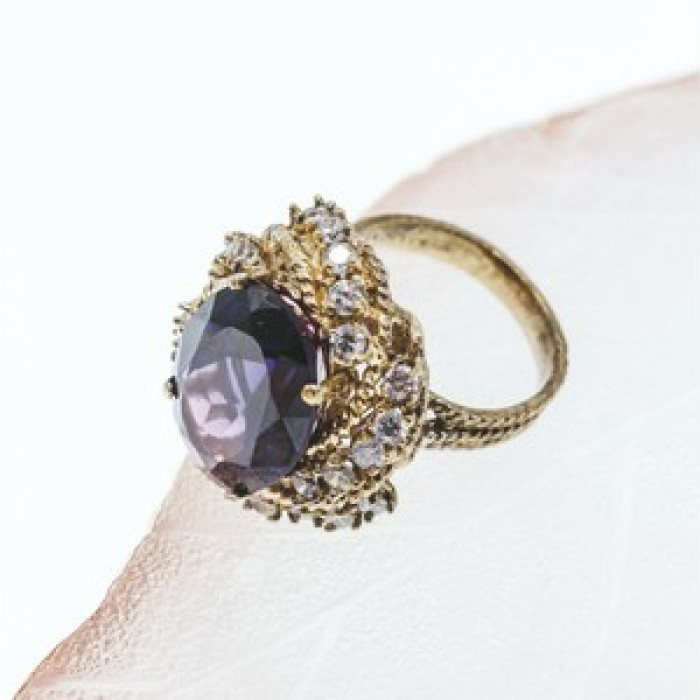 925 Sterling Silver Gold Plated Purple Spinel & CZ Ring Size 6