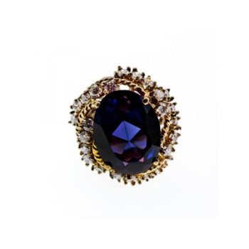 925 STERLING SILVER GOLD PLATED PURPLE SPINEL & CZ RING SIZE 6