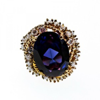 925 Sterling Silver Gold Plated Purple Spinel & CZ Ring Size 6