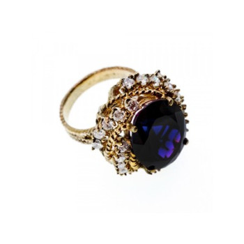 925 STERLING SILVER GOLD PLATED PURPLE SPINEL & CZ RING SIZE 6