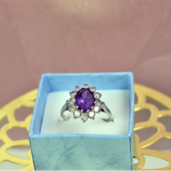 925 Sterling Silver Amethyst & Morganite Ring Size 8