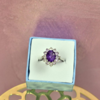 925 Sterling Silver Amethyst & Morganite Ring Size 8