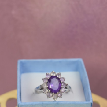 925 Sterling Silver Amethyst & Morganite Ring Size 8