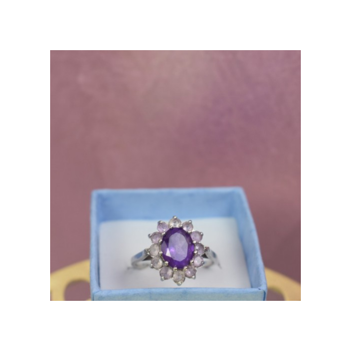 925 Sterling Silver Amethyst & Morganite Ring Size 8