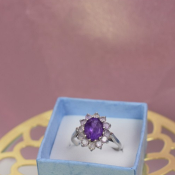 925 Sterling Silver Amethyst & Morganite Ring Size 8